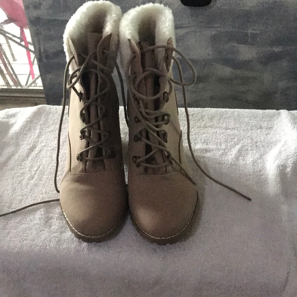 Tan and white boots